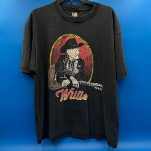 Giant Vintage Willie Nelson Graphic T Shirt Black Music Tour Concert Tee